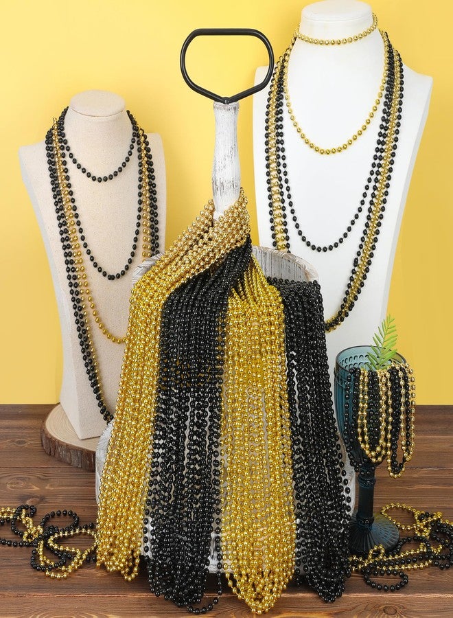 EOBOH 240PCS Black Gold Beads, New Years Eve Black and Gold Party Decorations, 33" Festival Black Gold Beaded Necklace Accessories Bulk, New Years Graduations Mardi Gras Parade Throw Accessories - Image 4